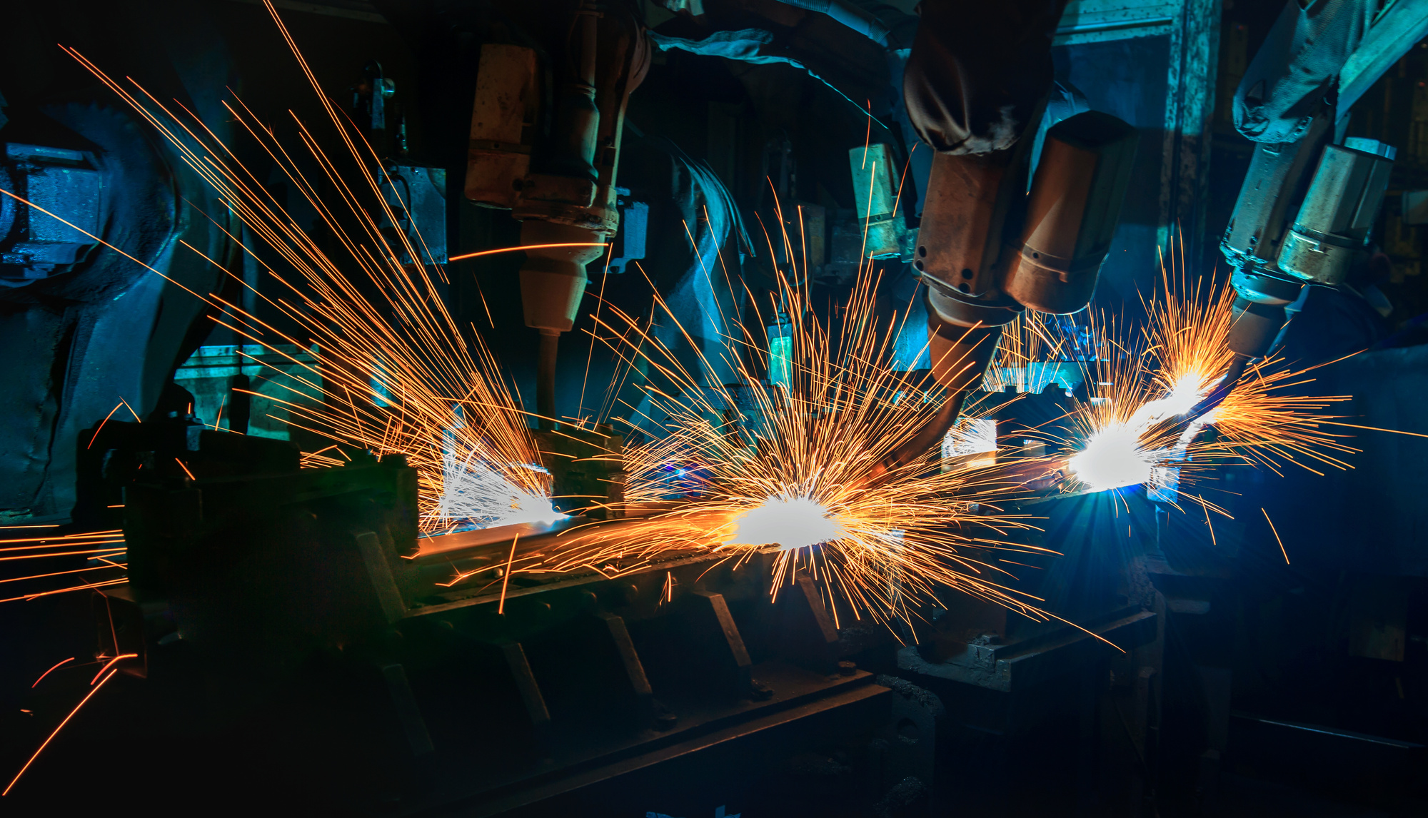 Robots welding  automotive part.