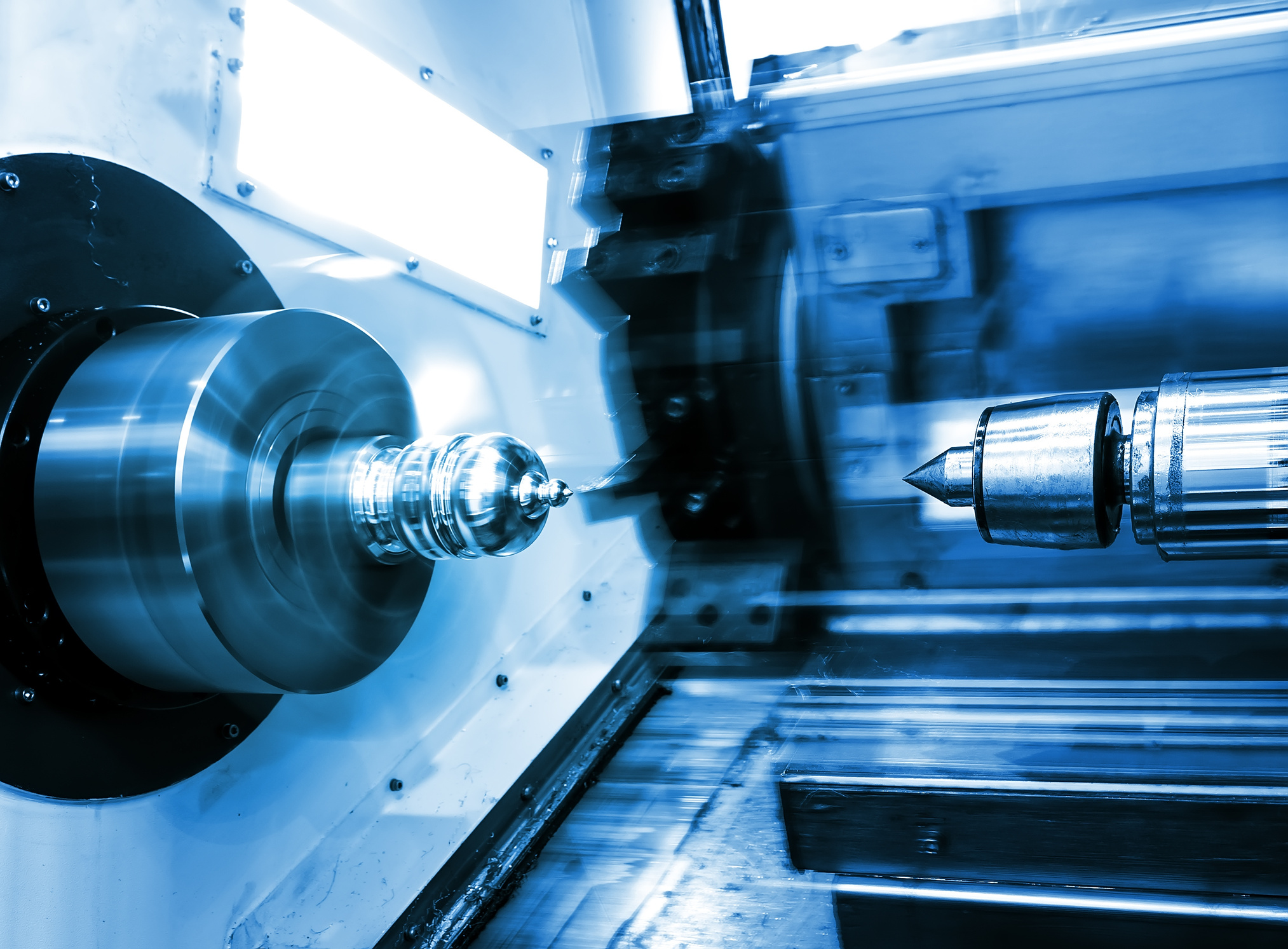 Rotating brilliant part of automated lathe for machining  metal parts
